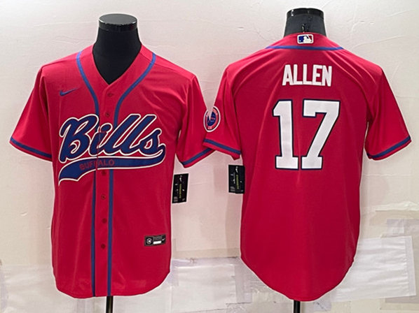 Men's Buffalo Bills #17 Josh Allen Red Cool Base Stitched Baseball Jersey->buffalo bills->NFL Jersey