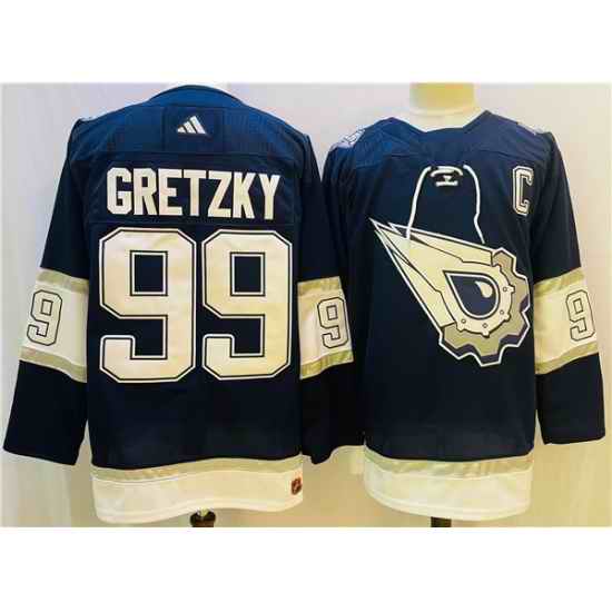 Men Edmonton Oilers #99 Wayne Gretzky Navy White Stitched Jersey->edmonton oilers->NHL Jersey