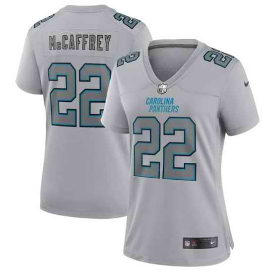 Women Carolina Panthers #22 Christian McCaffrey Grey Atmosphere Fashion Stitched Game Jersey->women nfl jersey->Women Jersey