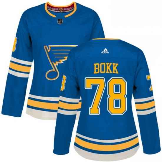 Womens Adidas St Louis Blues #78 Dominik Bokk Authentic Navy Blue Alternate NHL Jersey->women nhl jersey->Women Jersey