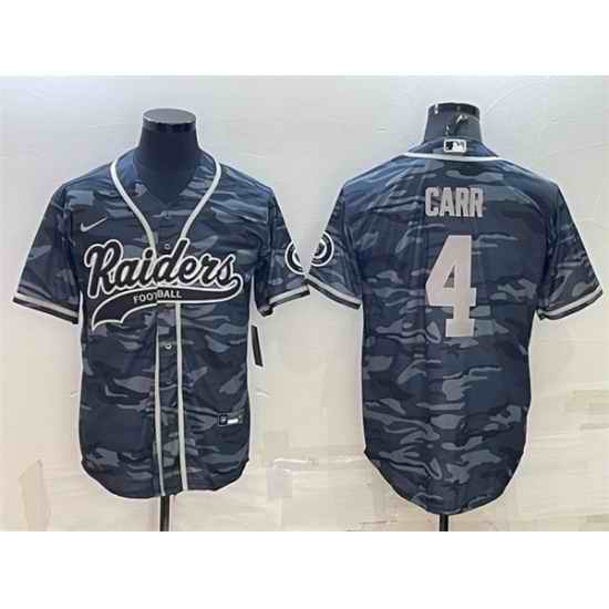 Men Las Vegas Raiders #4 Derek Carr Grey Camo With Patch Cool Base Stitched Baseball Jersey->las vegas raiders->NFL Jersey