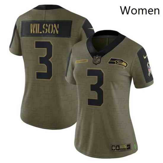 Women's Seattle Seahawks Russell Wilson Nike Olive 2021 Salute To Service Limited Player Jersey->women nfl jersey->Women Jersey