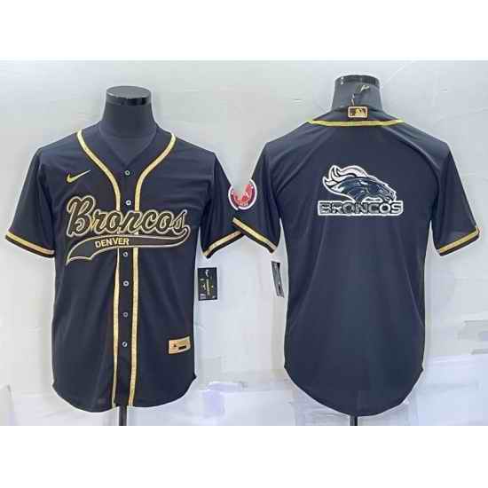 Men Denver Broncos Black Gold Team Big Logo With Patch Cool Base Stitched Baseball Jersey->denver broncos->NFL Jersey