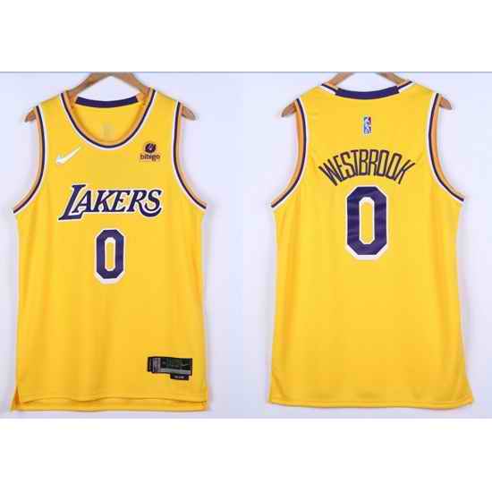 Men Los Angeles Lakers Russell Westbrook #0 Yellow 75th Anniversary White Stitched Jersey->memphis grizzlies->NBA Jersey