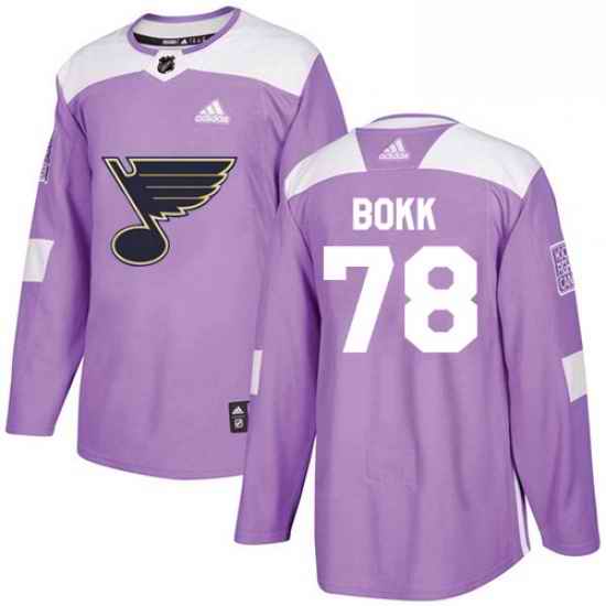 Mens Adidas St Louis Blues #78 Dominik Bokk Authentic Purple Fights Cancer Practice NHL Jersey->st.louis blues->NHL Jersey