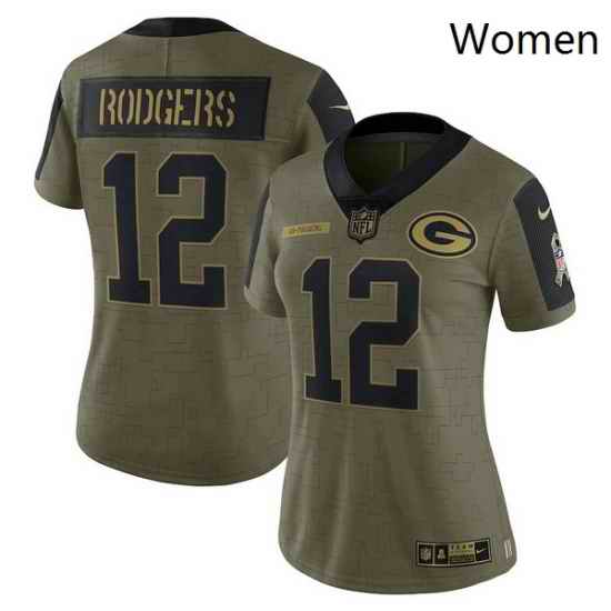 Women's Green Bay Packers Aaron Rodgers Nike Olive 2021 Salute To Service Limited Player Jersey->women nfl jersey->Women Jersey