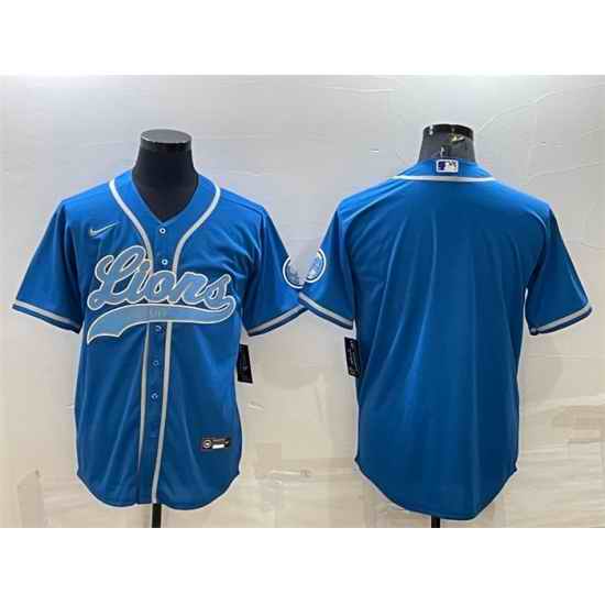 Men Detroit Lions Blank Blue With Patch Cool Base Stitched Baseball Jersey->detroit lions->NFL Jersey