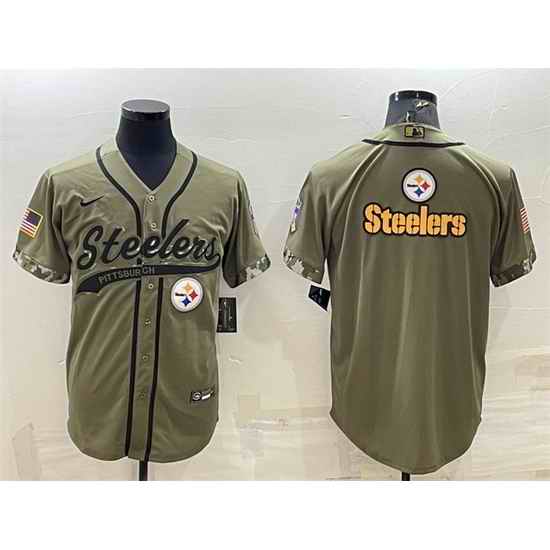 Men Pittsburgh Steelers Blank Olive Salute To Service Team Big Logo Cool Base Stitched Baseball Jersey->pittsburgh steelers->NFL Jersey