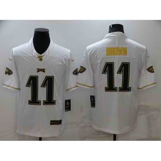 Men Philadelphia Eagles #11 A J Brown 100th Season Golden Edition Stitched jersey->new york jets->NFL Jersey