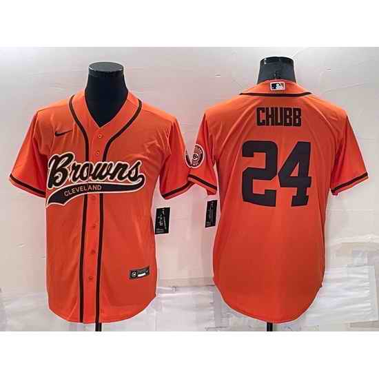 Men Cleveland Browns #24 Nick Chubb Orange Cool Base Stitched Baseball Jersey->cleveland browns->NFL Jersey