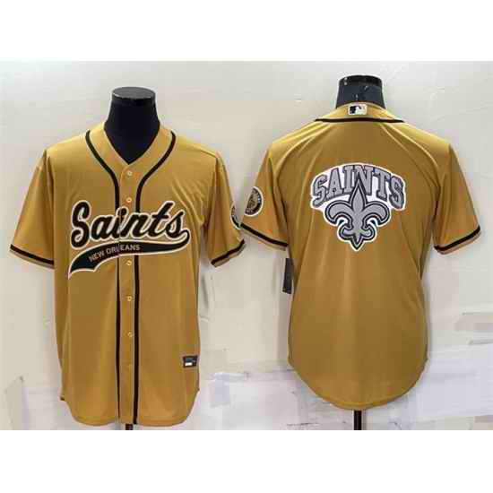 Men New Orleans Saints Gold Team Big Logo With Patch Cool Base Stitched Baseball Jersey->new orleans saints->NFL Jersey