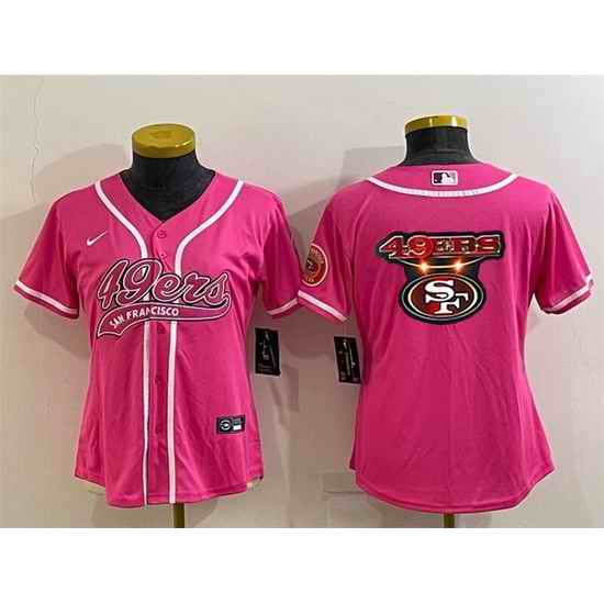 Women San Francisco 49ers Pink Team Big Logo With Patch Cool Base Stitched Baseball Jersey->women nfl jersey->Women Jersey