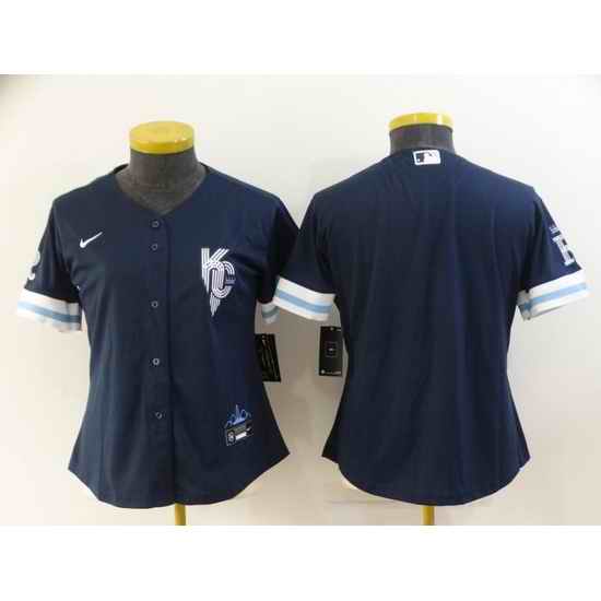 Women's Kansas City Royals Blank 2022 Navy Blue City Connect Cool Base Stitched Jersey->women mlb jersey->Women Jersey