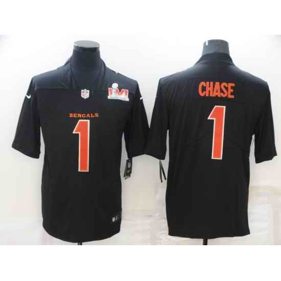 Nike Cincinati Bengals #1 Ja'Marr Chase Black 2022 Super Bowl LVI Vapor Limited Jersey->cincinnati bengals->NFL Jersey