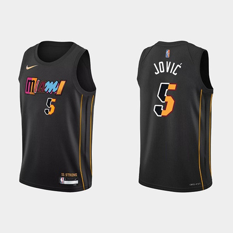 Men's Miami Heat #5 Nikola Jovic 2022 Black City Edition 75th Anniversary Stitched Basketball Jersey->miami heat->NBA Jersey