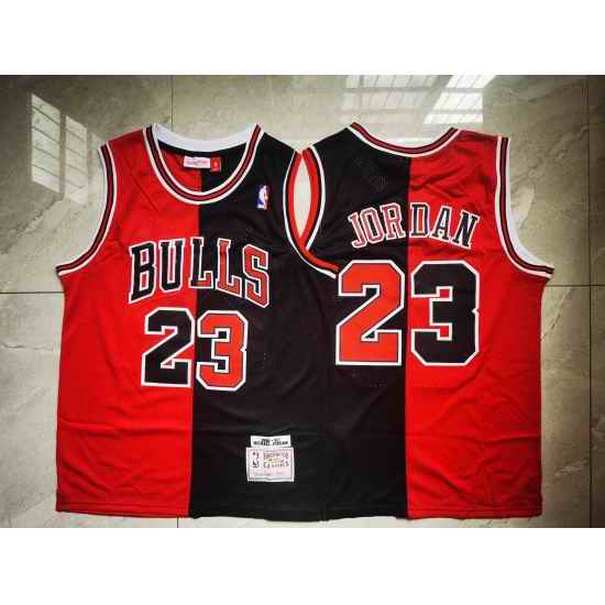 Men Chicago Bulls Michael Jordan #23 Red Black Split Mitchells Ness Hardwood Classics NBA Jersey->chicago bulls->NBA Jersey