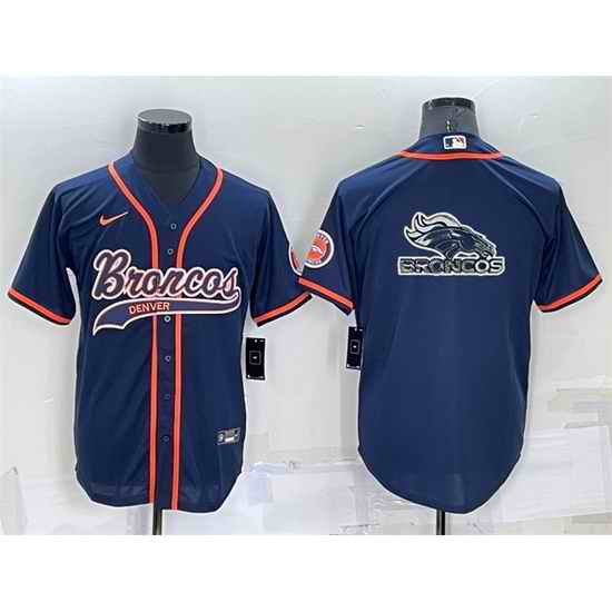 Men Denver Broncos Navy Team Big Logo With Patch Cool Base Stitched Baseball Jersey->denver broncos->NFL Jersey