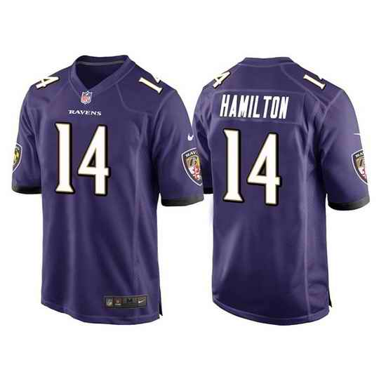 Men Baltimore Ravens #14 Kyle Hamilton Purple Stitched Game jersey->baltimore ravens->NFL Jersey