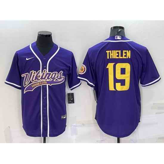 Men Minnesota Vikings #19 Adam Thielen Purple Gold With Patch Cool Base Stitched Baseball Jersey->new york giants->NFL Jersey