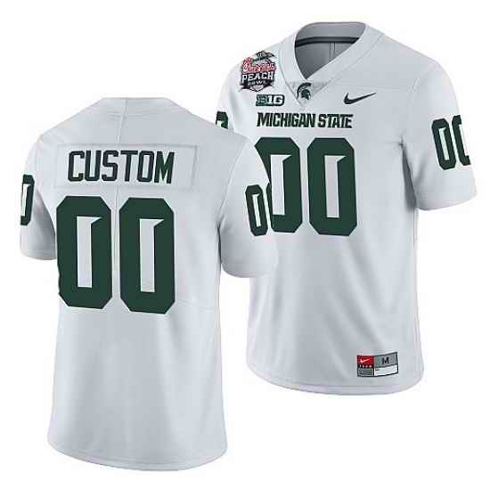 Michigan State Spartans Custom White 2021 Peach Bowl College Football Playoff Jersey->->Custom Jersey