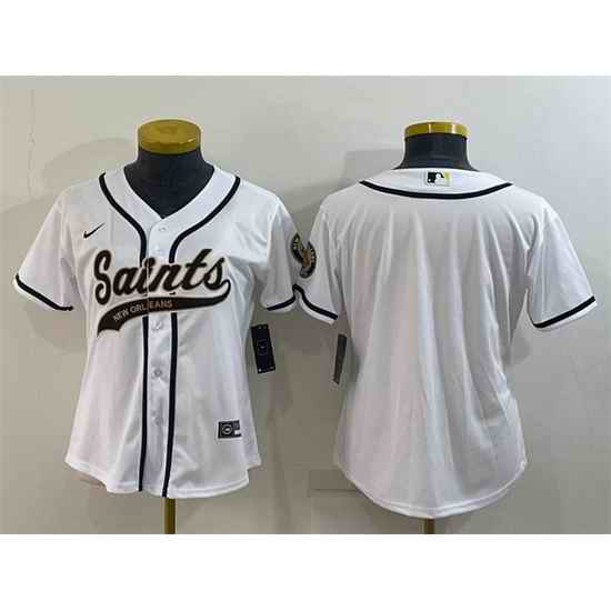 Women New Orleans Saints Blank White With Patch Cool Base Stitched Baseball Jersey->women nfl jersey->Women Jersey