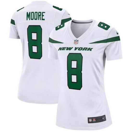 Women New York Jets Elijah Moore #8 White Vapor Limited Stitched Football Jersey->women nfl jersey->Women Jersey