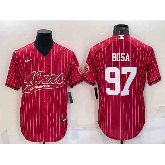 Men San Francisco 49ers #97 Nick Bosa Red With Patch Cool Base Stitched Baseball Jersey->tennessee titans->NFL Jersey