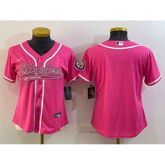 Women Pittsburgh Steelers Blank Pink With Patch Cool Base Stitched Baseball Jersey->women nfl jersey->Women Jersey