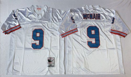 Men's Mitchell And Ness Oilers/ Tennessee Titans #9 Steve McNair White Throwback Stitched->buffalo bills->NFL Jersey