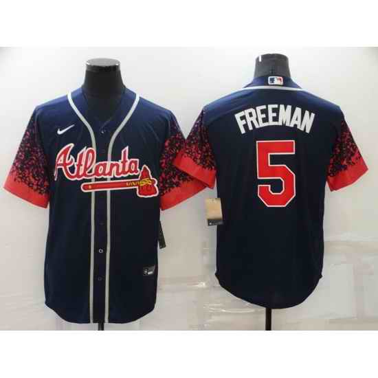 Men's Nike Atlanta Braves #5 Freddie Freeman Navy 2021 New Jersey->cleveland indians->MLB Jersey