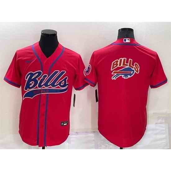 Men Buffalo Bills Red Team Big Logo With Patch Cool Base Stitched Baseball Jersey->buffalo bills->NFL Jersey