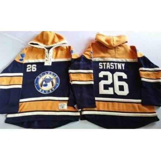 St. Louis Blues #26 Paul Stastny Navy Blue Gold Sawyer Hooded Sweatshirt Stitched Jersey->st.louis blues->NHL Jersey