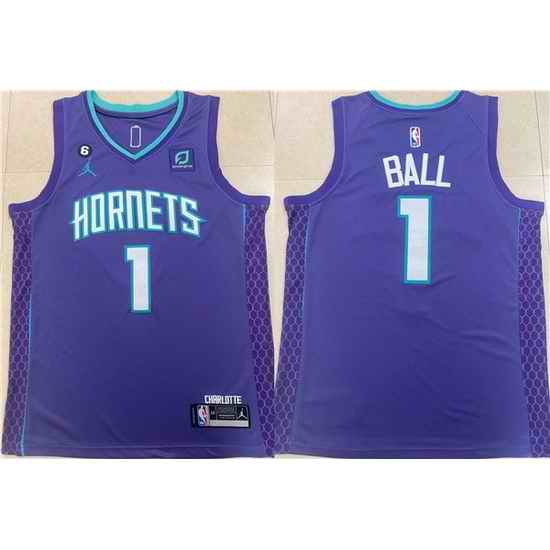 Men Charlotte Hornets #1 LaMelo Ball Purple Stitched Basketball Jersey->charlotte hornets->NBA Jersey