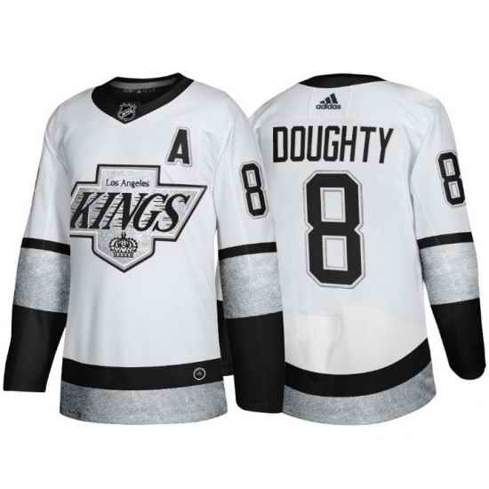 Men Los Angeles Kings #8 Drew Doughty White Throwback Stitched Jersey->los angeles kings->NHL Jersey