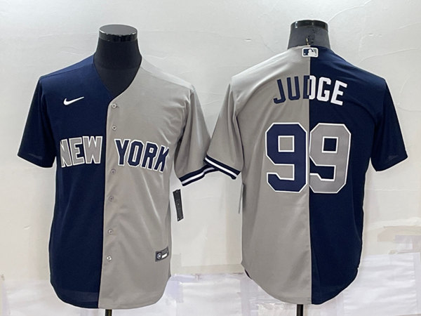 Men's New York Yankees #99 Aaron Judge Navy/Grey Split Cool Base Stitched Baseball Jersey->atlanta braves->MLB Jersey
