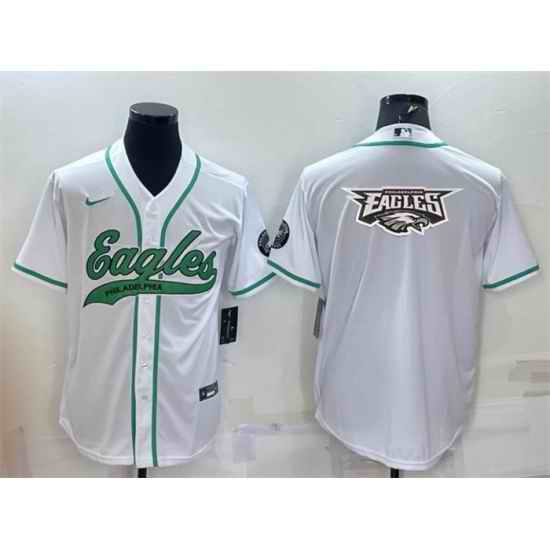Men Philadelphia Eagles White Team Big Logo With Patch Cool Base Stitched Baseball Jersey->new york giants->NFL Jersey