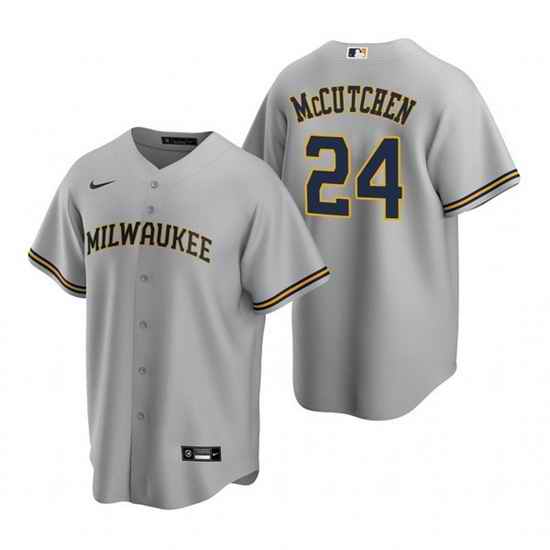 Men Milwaukee Brewers #24 Andrew McCutchen Grey Cool Base Stitched Jerse->minnesota twins->MLB Jersey