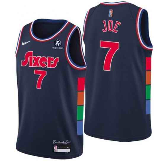 Men Philadelphia 76ers #7 Isaiah Joe 2021 22 City Edition Navy 75th Anniversary Stitched Swingman Jersey->philadelphia 76ers->NBA Jersey