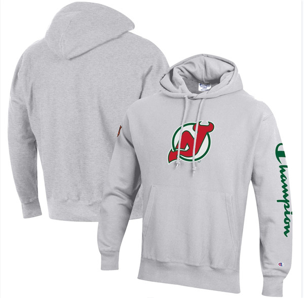 Men's New Jersey Devils Champion Heathered Gray Reverse Weave Pullover Hoodie->new jersey devils->NHL Jersey