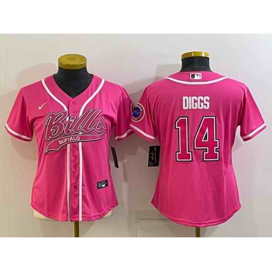 Women Buffalo Bills #14 Stefon Diggs Pink With Patch Cool Base Stitched Baseball Jersey->women nfl jersey->Women Jersey