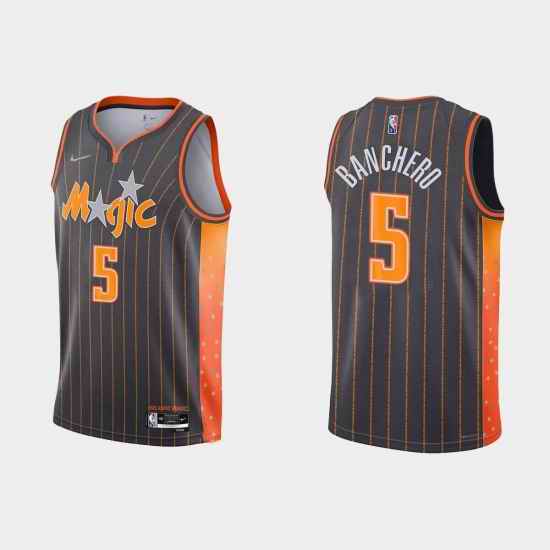 Men Orlando Magic #5 Paolo Banchero 2021 22 City Edition Black 75th Anniversary Stitched Basketball Jersey->orlando magic->NBA Jersey