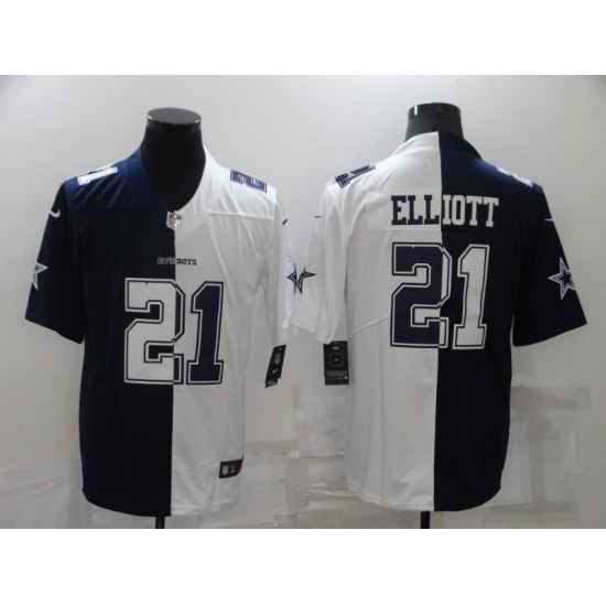 Men Nike Dallas Cowboys #21 Ezekiel Elliott Blue White Split Limited Jersey->dallas cowboys->NFL Jersey