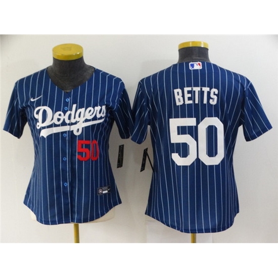 Women Los Angeles Dodgers #50 Mookie Betts Blue Stitched Baseball Jersey->women mlb jersey->Women Jersey