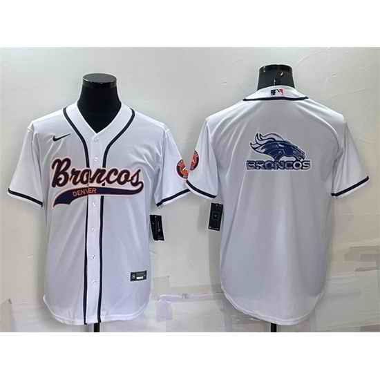 Men Denver Broncos White Team Big Logo With Patch Cool Base Stitched Baseb->denver broncos->NFL Jersey