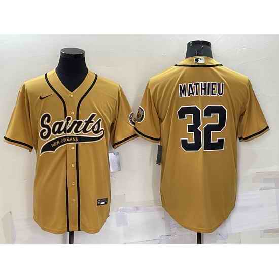 Men New Orleans Saints #32 Tyrann Mathieu Gold Cool Base Stitched Baseball Jersey->new orleans saints->NFL Jersey