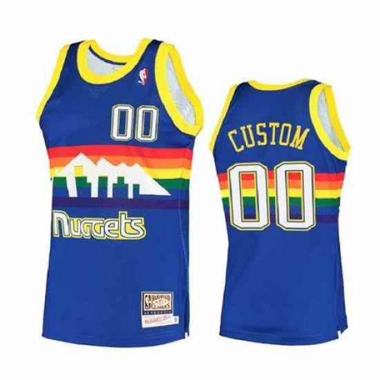 Men Women Youth Toddler Denver Nuggets Blue Rainbow Custom Mitchell Ness NBA Stitched Jersey->customized nba jersey->Custom Jersey