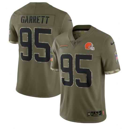 Men Cleveland Browns #95 Myles Garrett Olive 2022 Salute To Service Limited Stitched Jersey->cleveland browns->NFL Jersey