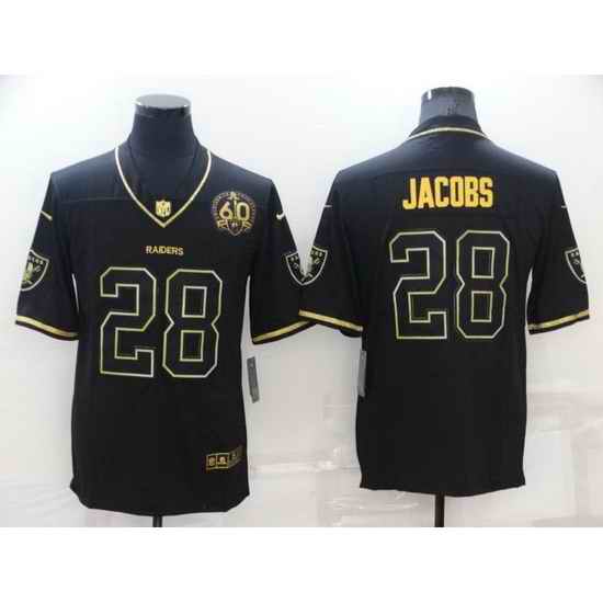 Men Las Vegas Raiders #28 Josh Jacobs Black Gold With 60th Anniversary Patch Vapor Limited Stitched jersey->las vegas raiders->NFL Jersey