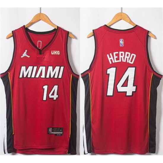 Men Miami Heat #14 Tyler Herro Red Statement Edition 75th Anniversary Stitched Jersey->miami heat->NBA Jersey