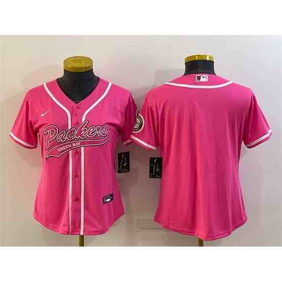 Women Green Bay Packers Blank Pink With Patch Cool Base Stitched Baseball Jersey->women nfl jersey->Women Jersey